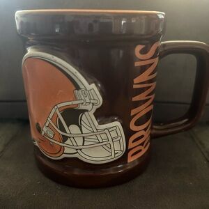 Vintage 1999 Cleveland Browns Coffee Cup Mug Brown Orange Raised Graphic